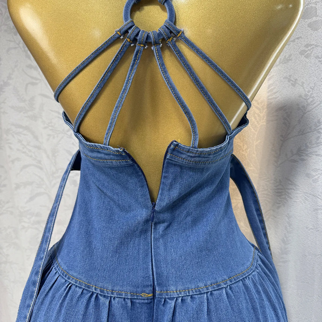 Long Dress Women Denim Dress Sling