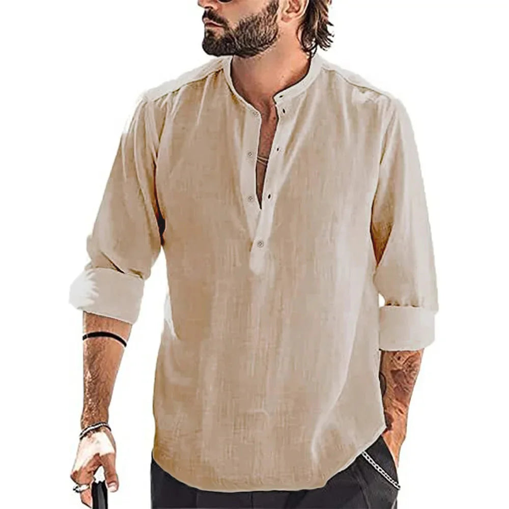 New Men's Casual Blouse Cotton Linen Shirt