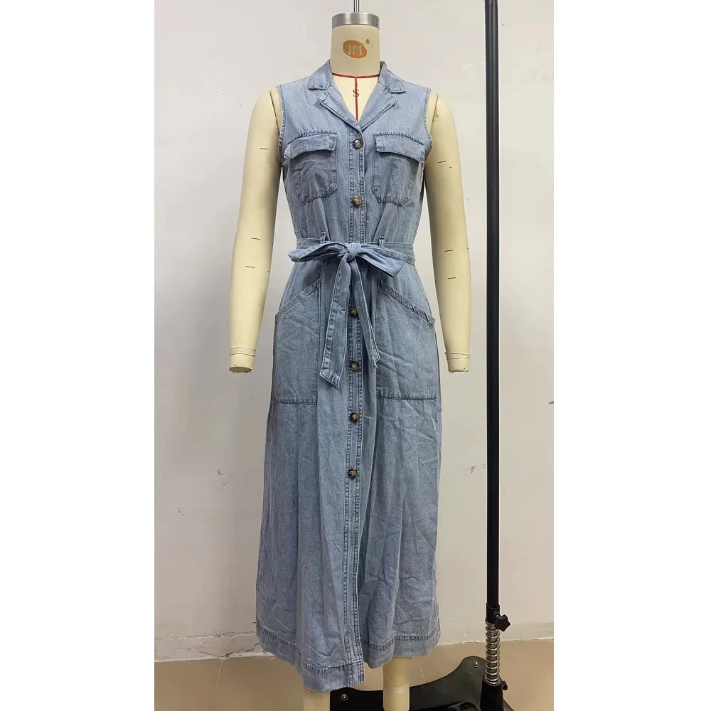 Women Sleeveless Denim Dress