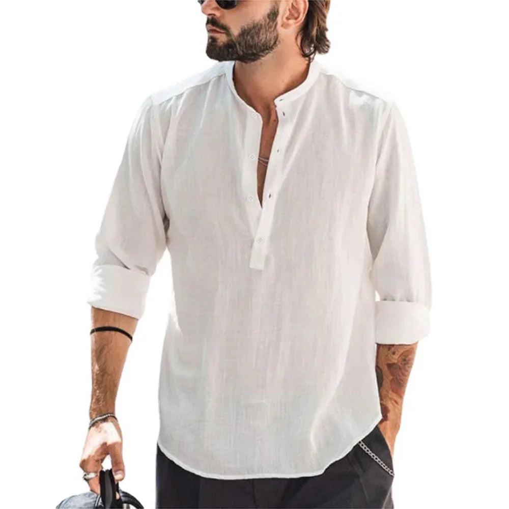 New Men's Casual Blouse Cotton Linen Shirt