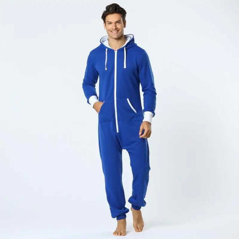 Men's Solid Color One-piece Sweater Loose Hooded Home Wear Pajama's