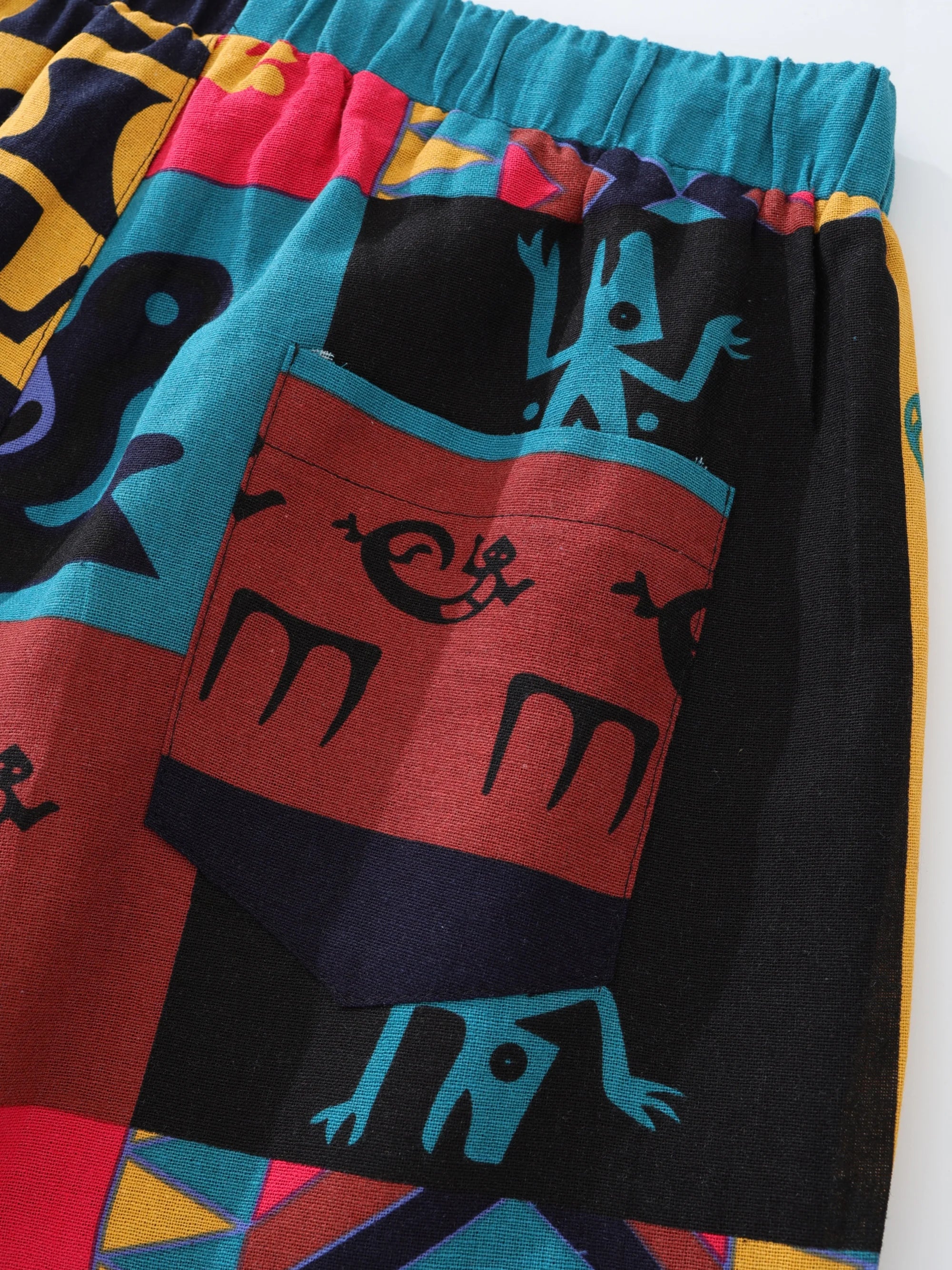 Mens Boho Tribal Print Stretch Linen