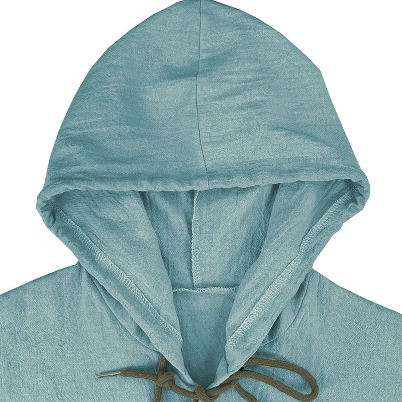 Men's solid color casual shirt, hooded drawstring