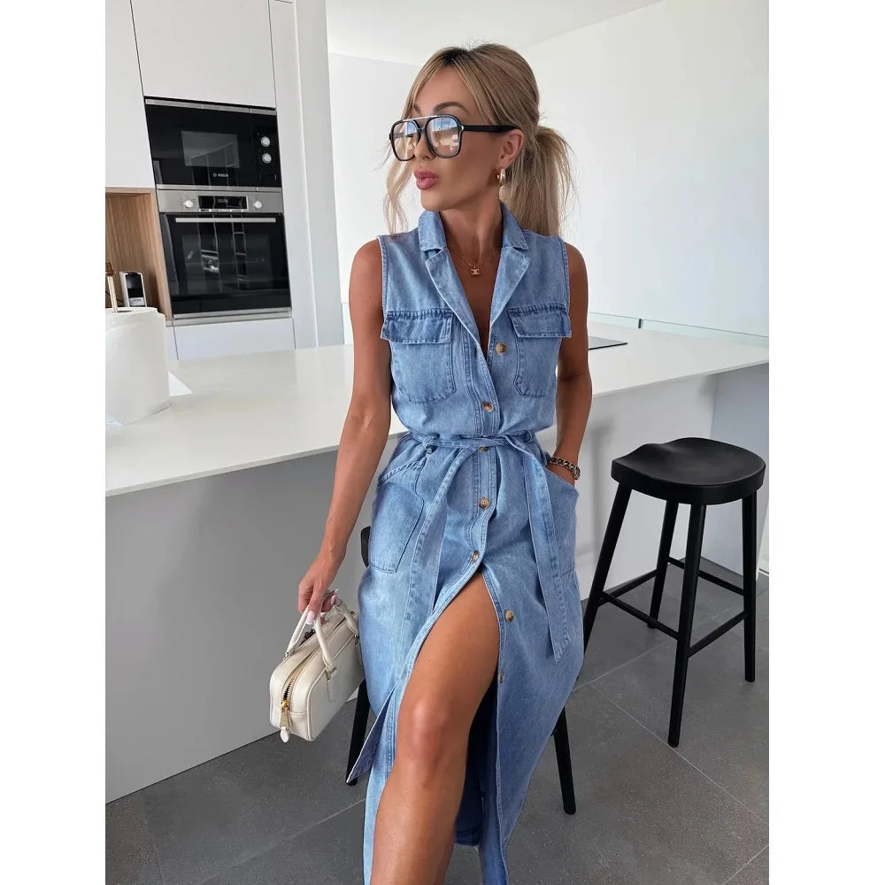 Women Sleeveless Denim Dress