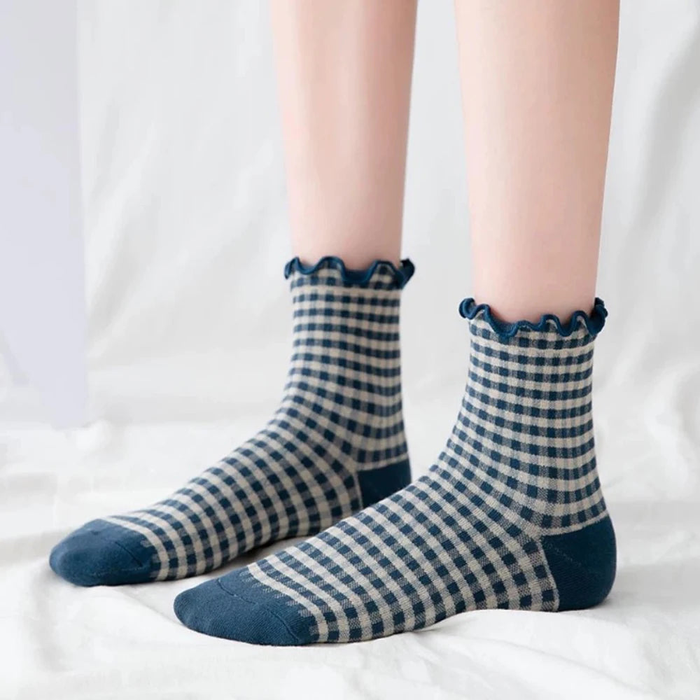 Women's Checkered Retro Vintage Cotton Socks