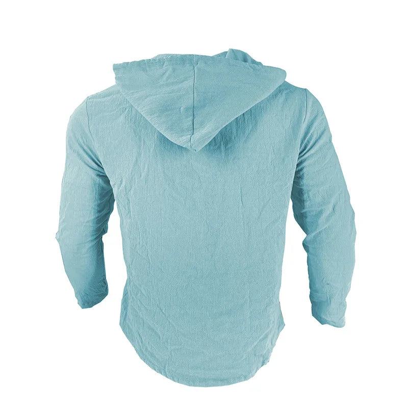 Men's solid color casual shirt, hooded drawstring