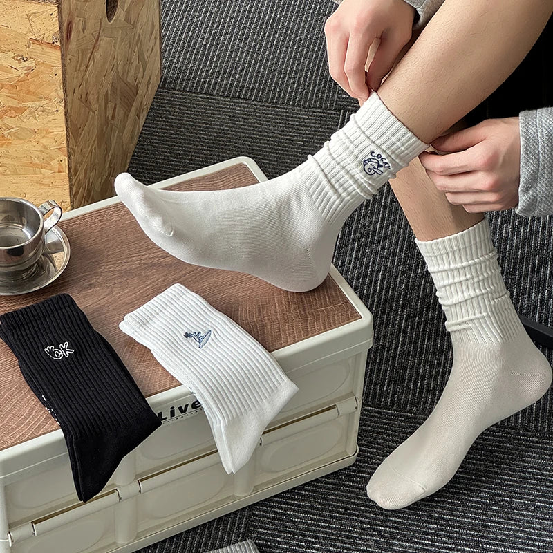 Men's Socks New Embroidery Fashion Solid Color
