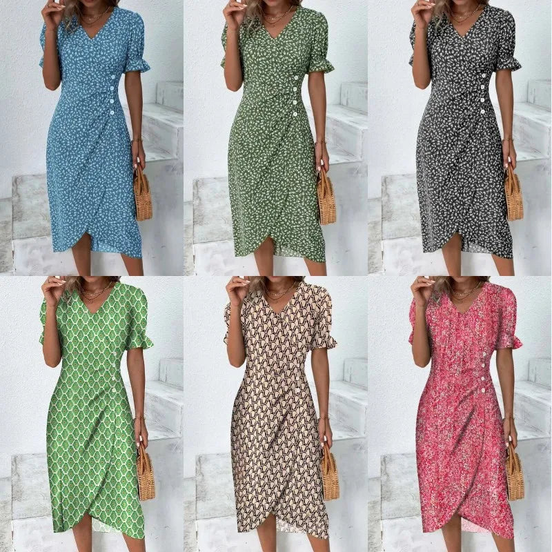 New 2026 Women's Boho Dresses Elegant Floral Print