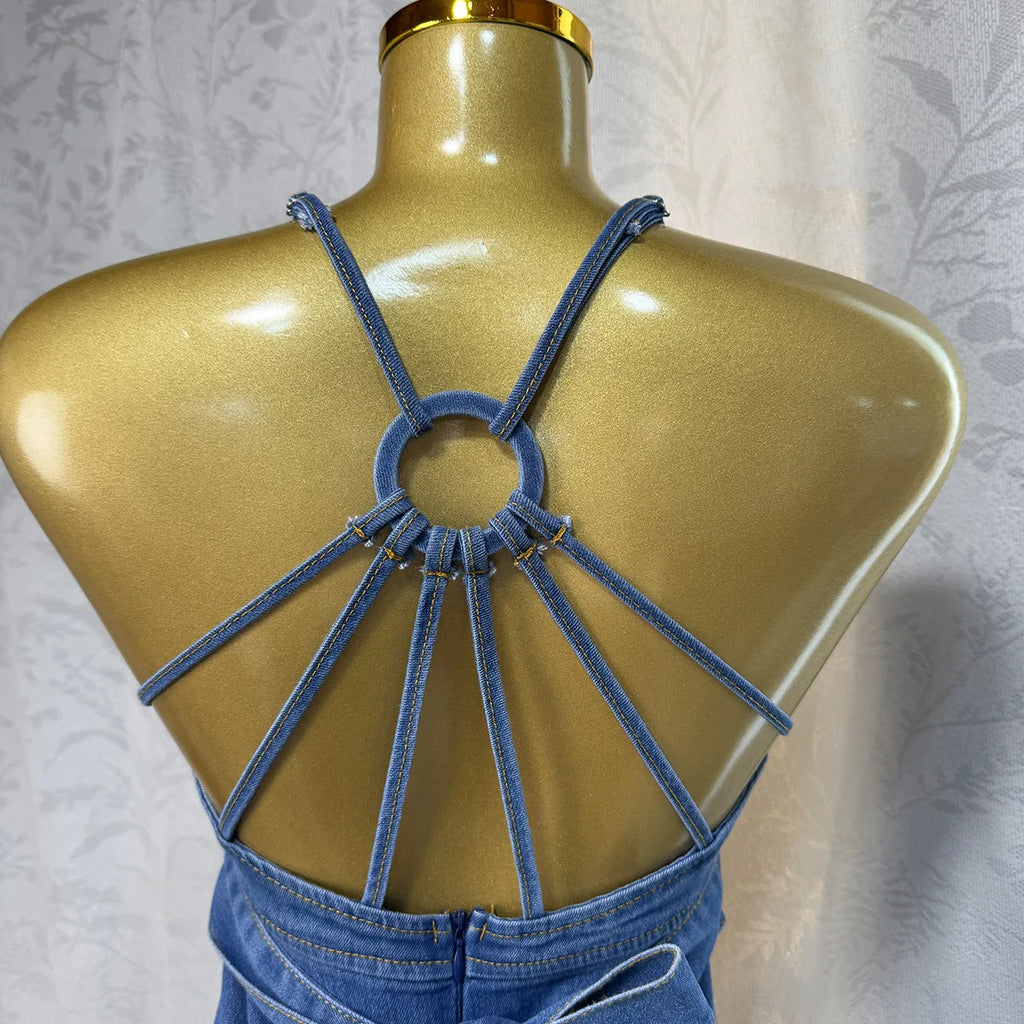 Long Dress Women Denim Dress Sling