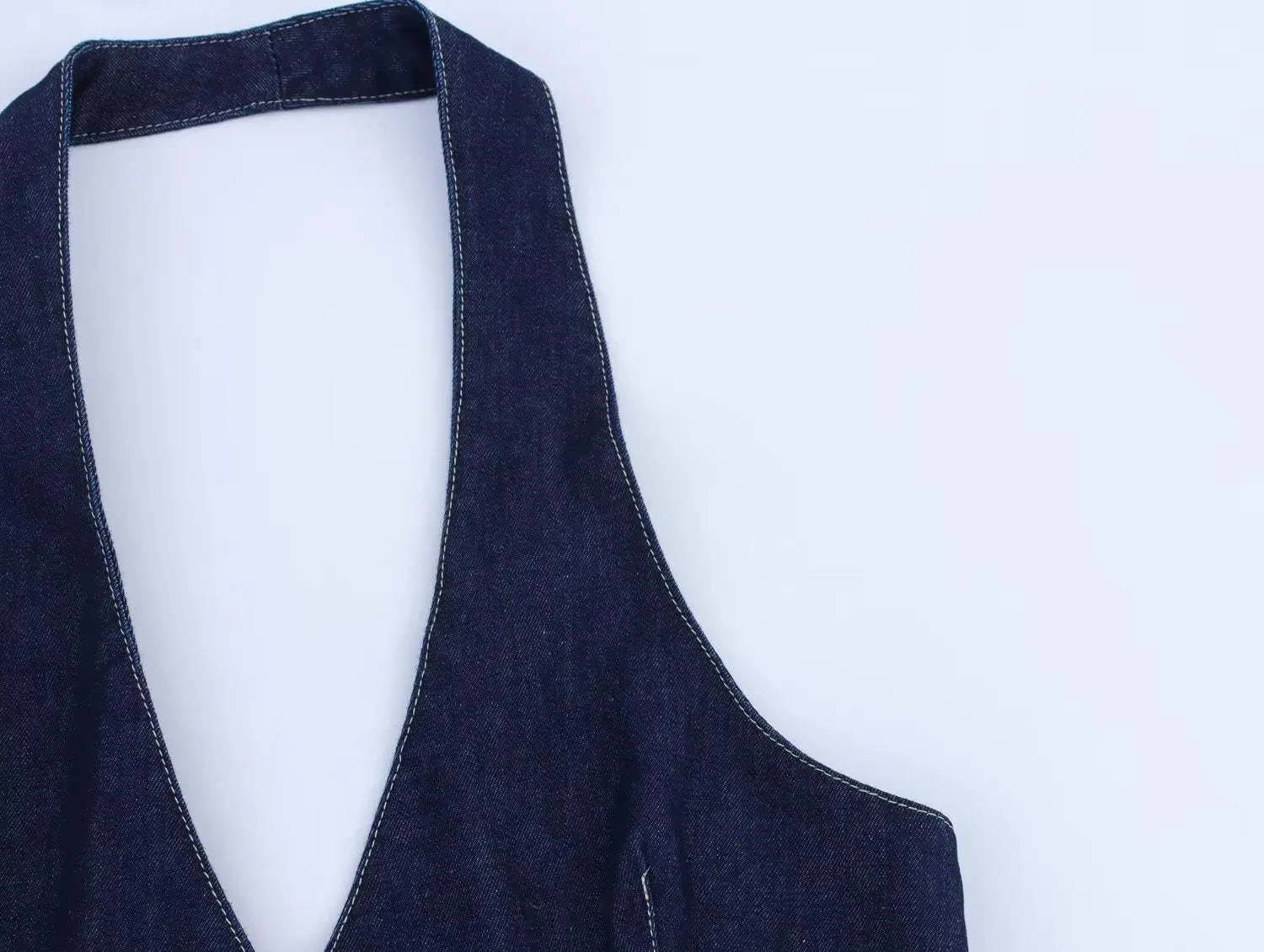 New Fashion Women Sexy Backless Denim Halter Mini Dress