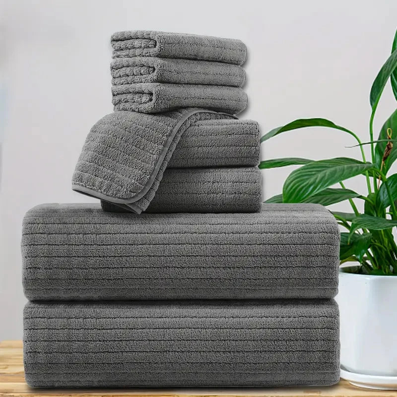8 Pcs Bath Towel Set - 4 Washcloths, 2 Face Towels & 2 Bath Towels