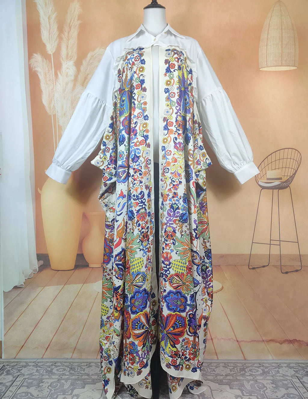 Boho Printed Women Silk Printed Two Pieces Set Plus Size