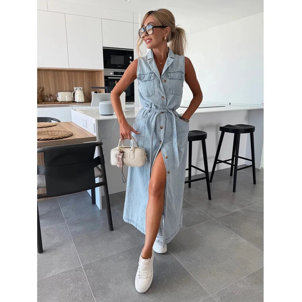 Women Sleeveless Denim Dress