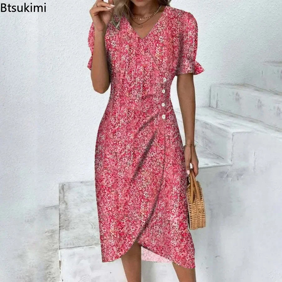 New 2026 Women's Boho Dresses Elegant Floral Print
