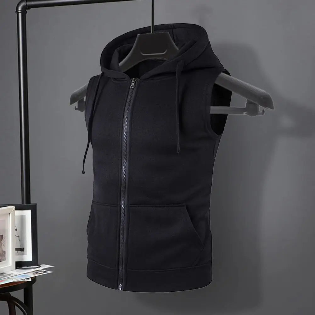 Men Hooded Vest Jacket Sleeveless Zipper
