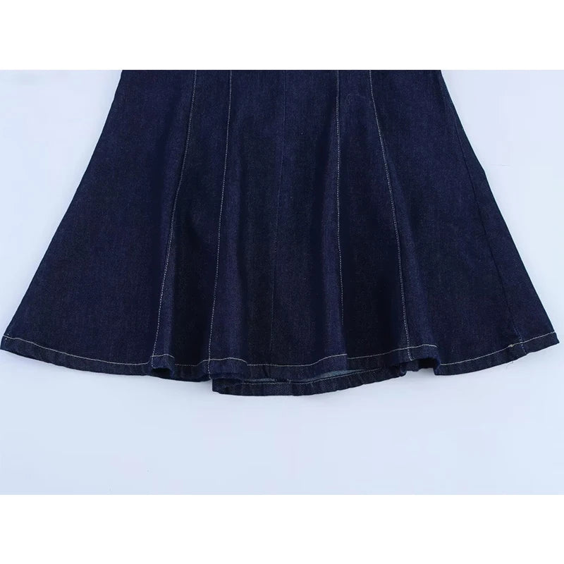 New Fashion Women Sexy Backless Denim Halter Mini Dress