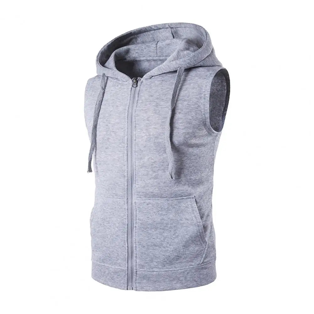 Men Hooded Vest Jacket Sleeveless Zipper