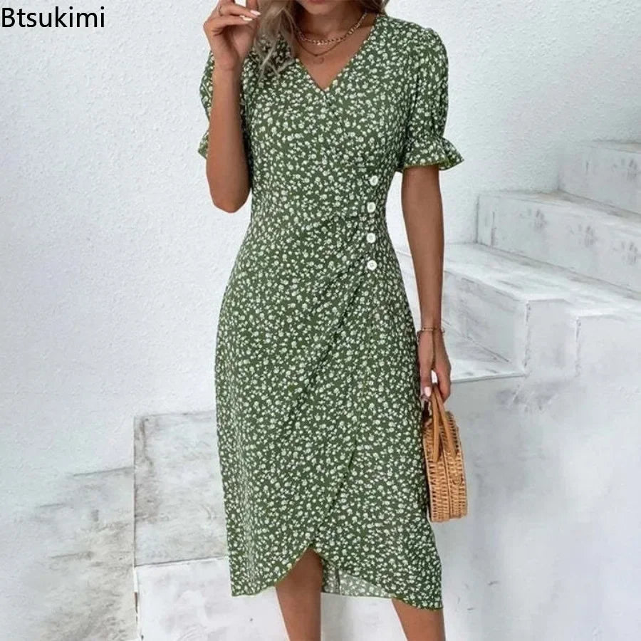 New 2026 Women's Boho Dresses Elegant Floral Print