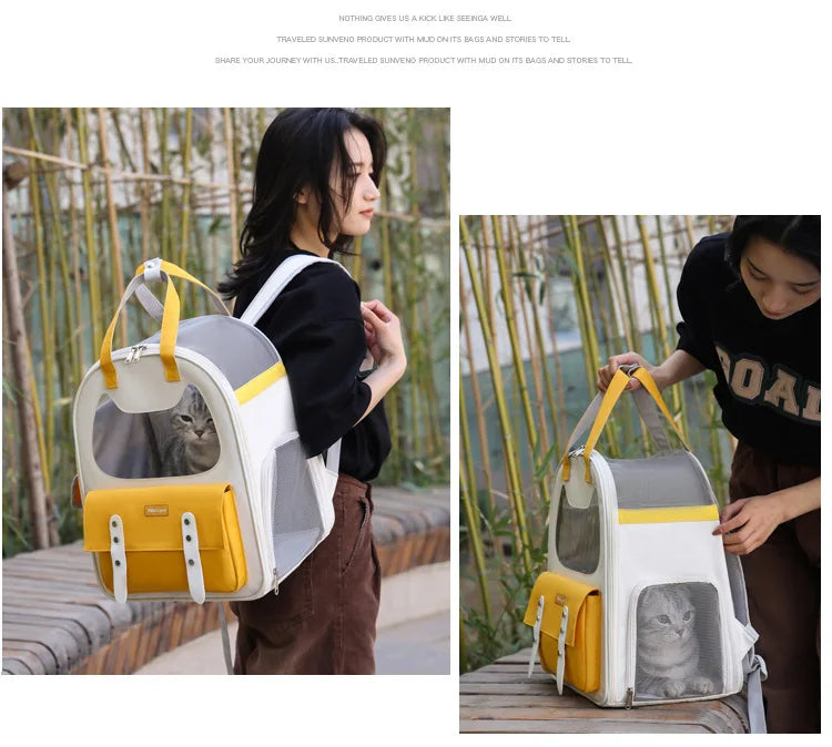 Portable Breathable Backpack for Carrying Pet Cats and Small Dogs