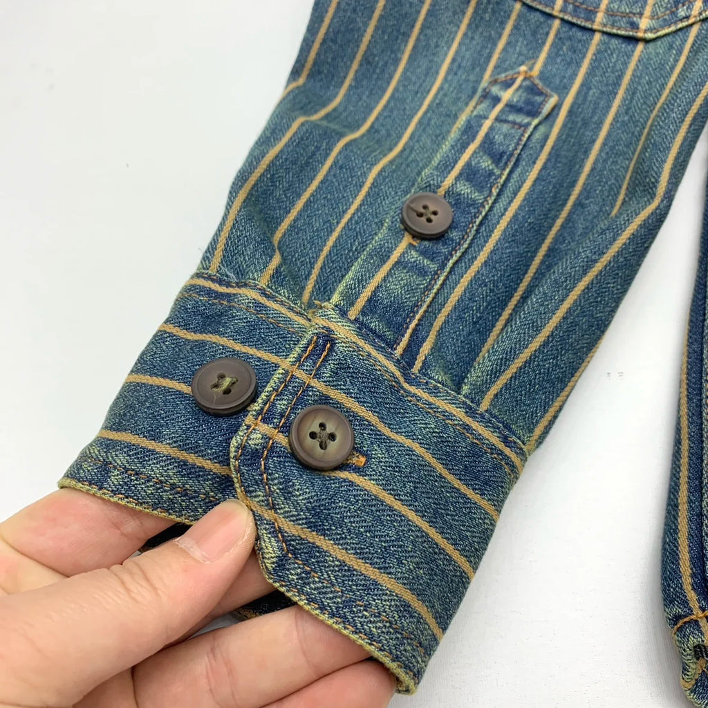 Autumn New American Retro Heavyweight Striped Denim Shirt Jacket
