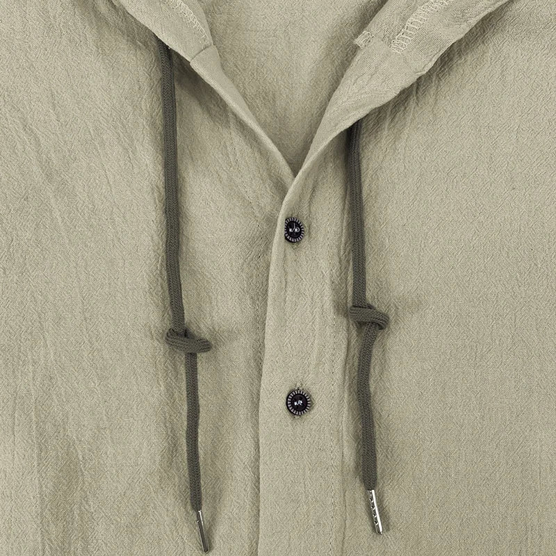 Men's solid color casual shirt, hooded drawstring