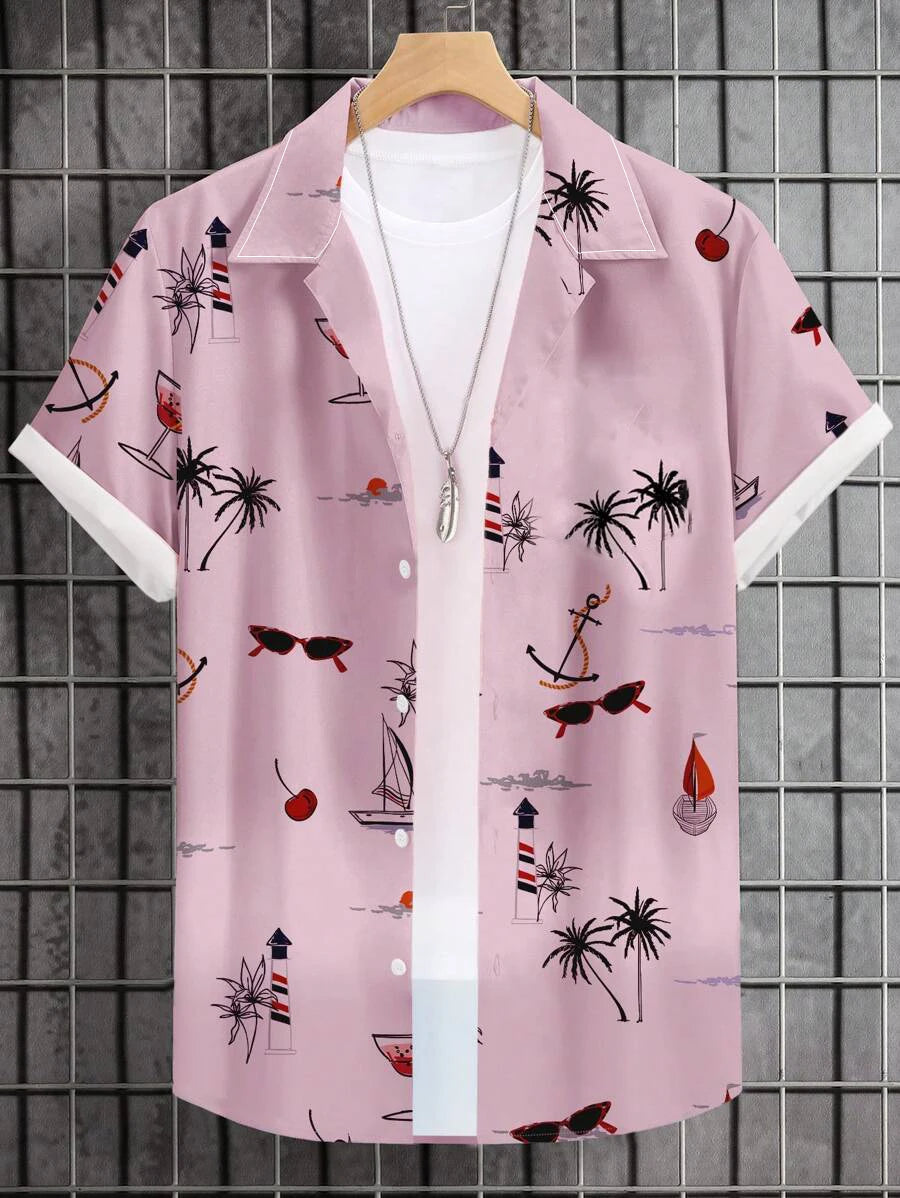 Men's Hawaiian Casual Button Down Short Sleeve Shirt