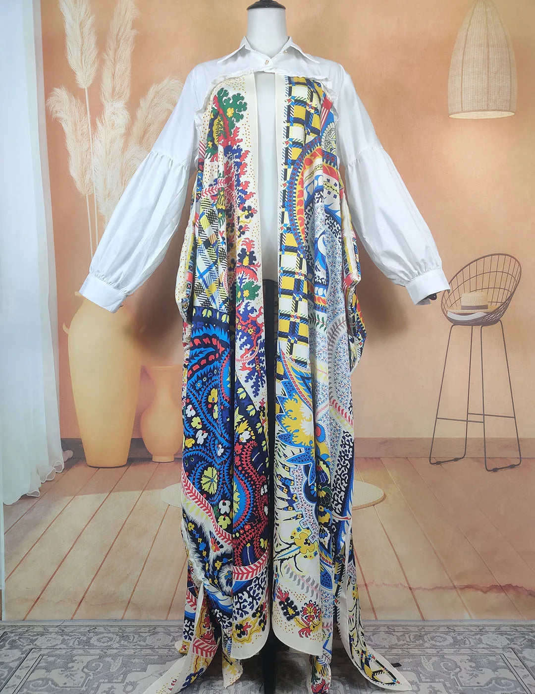 Boho Printed Women Silk Printed Two Pieces Set Plus Size