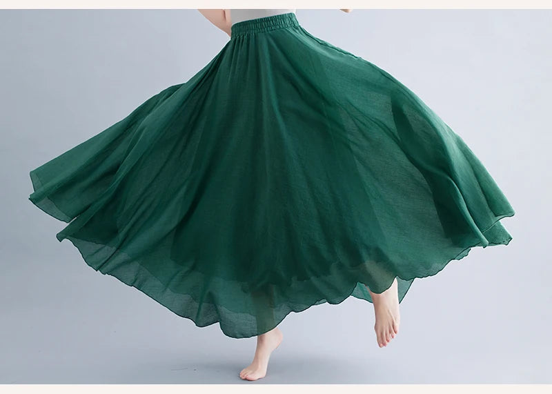 Boho Cotton Linen Beach Long Skirt