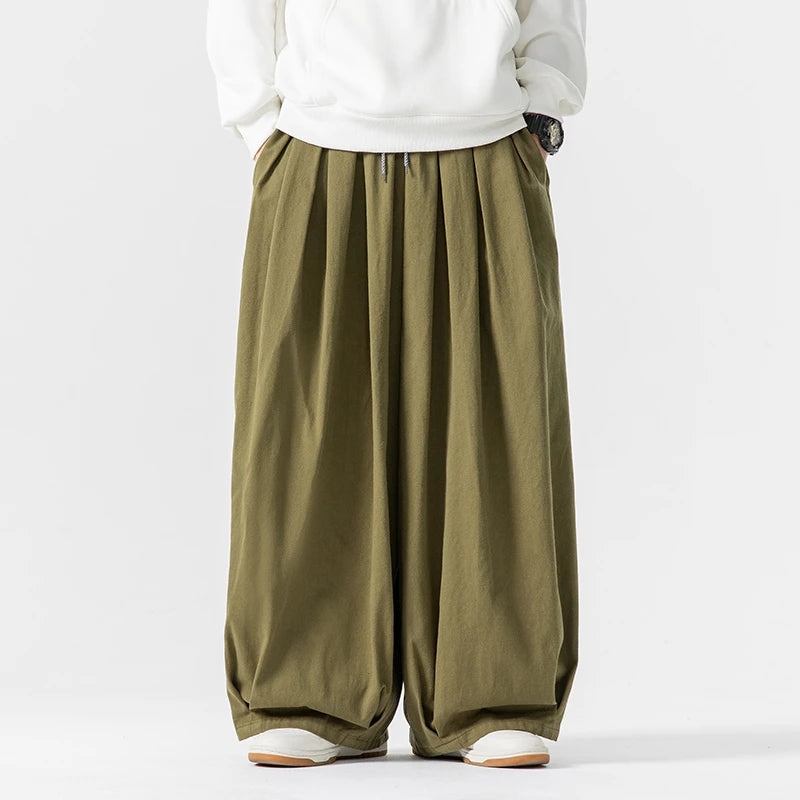 Oversized Men Wide Leg Pants Elastic Waist Joggers Trousers Male