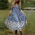 Plus Size Women Dress Boho O Neck Long Sleeve A-line Party Dresses