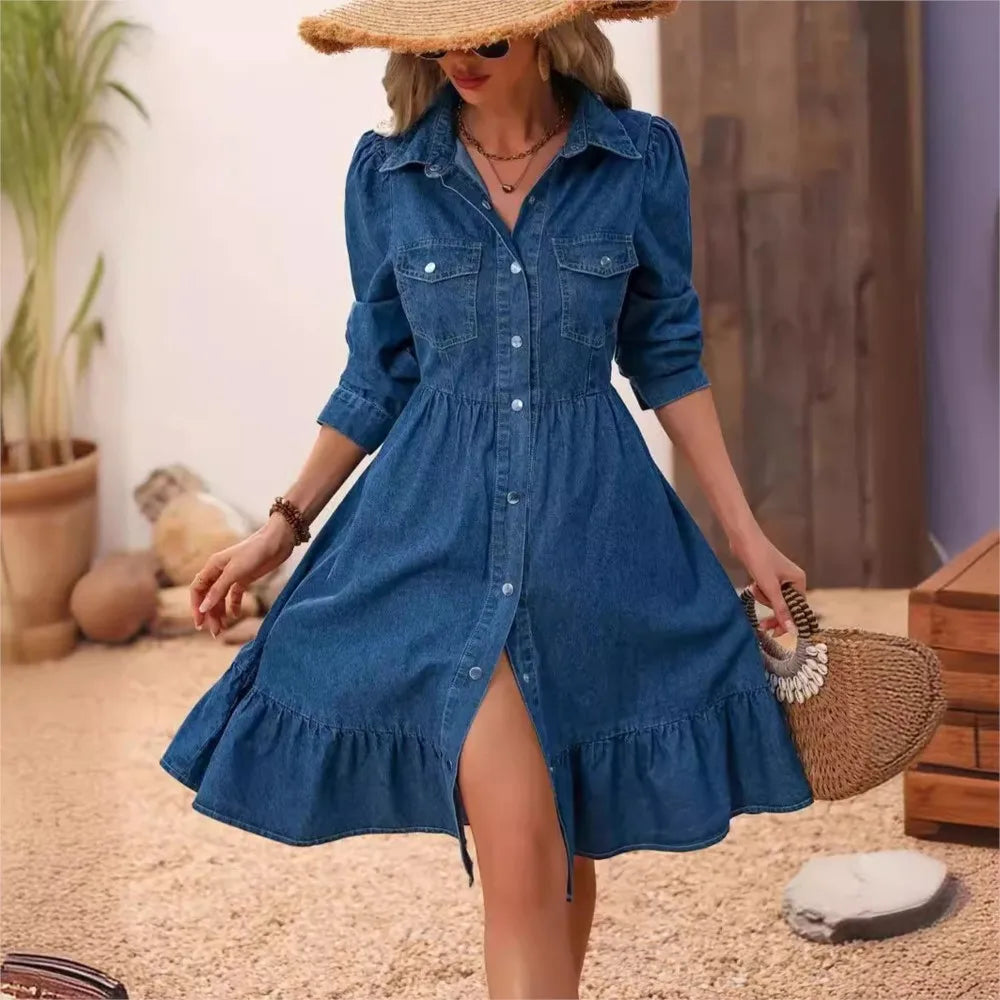 Women's Denim Shirt Short Sleeve Dress