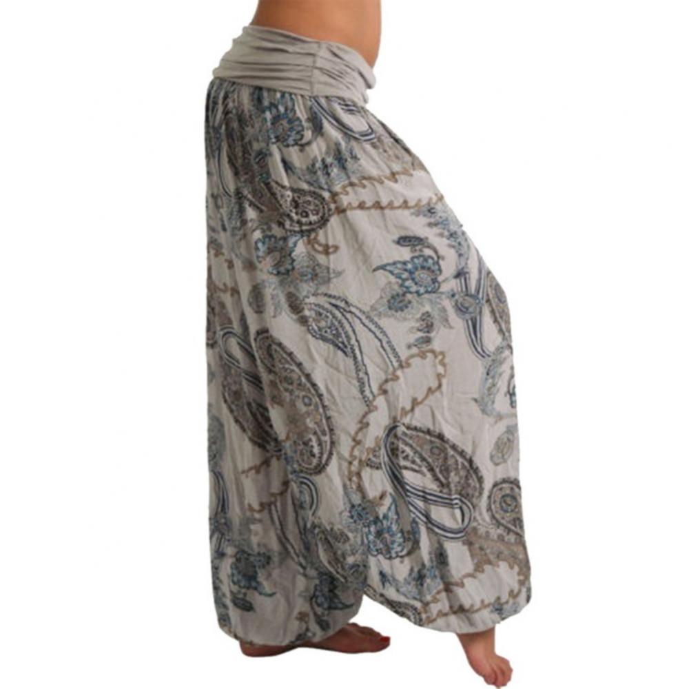 Women Boho Loose Pants Paisley Print High Waist Ankle Tied Harem Pants