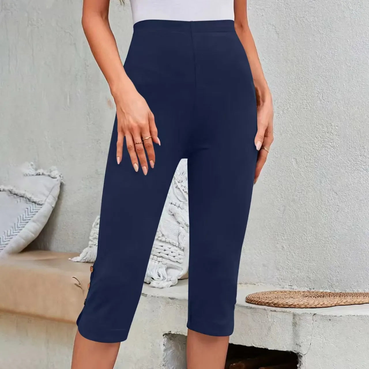 High-Waisted Elastic Women's Mid-Calf Trousers