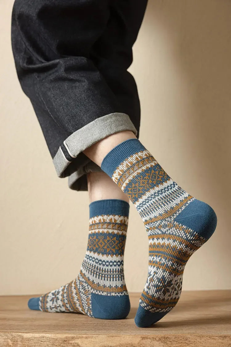 Mens Socks Fashion Retro Geometric Patterns