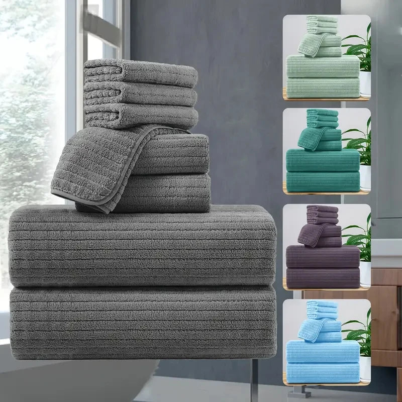 8 Pcs Bath Towel Set - 4 Washcloths, 2 Face Towels & 2 Bath Towels