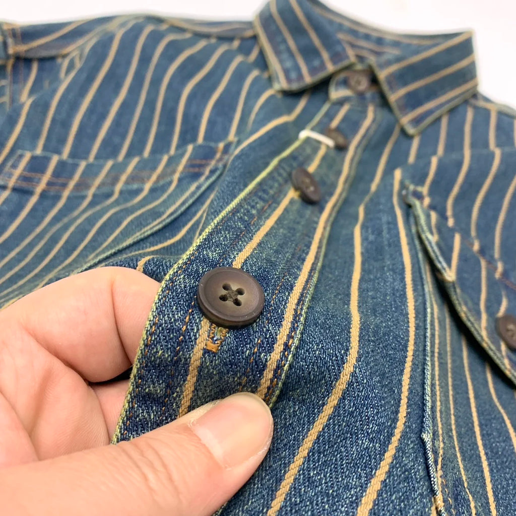 Autumn New American Retro Heavyweight Striped Denim Shirt Jacket