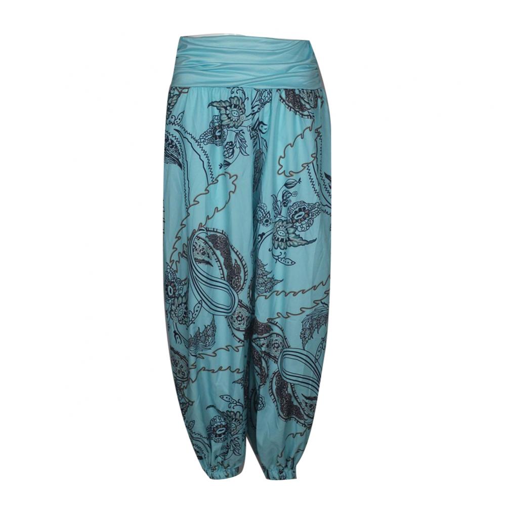 Women Boho Loose Pants Paisley Print High Waist Ankle Tied Harem Pants