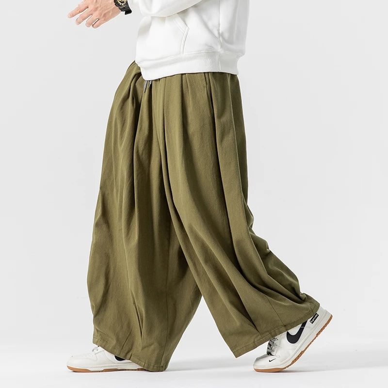 Oversized Men Wide Leg Pants Elastic Waist Joggers Trousers Male