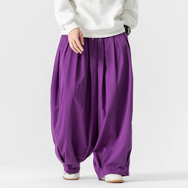 Oversized Men Wide Leg Pants Elastic Waist Joggers Trousers Male