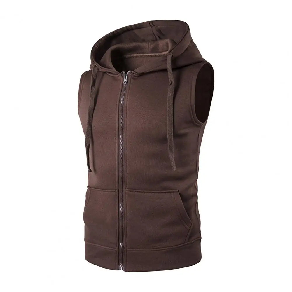 Men Hooded Vest Jacket Sleeveless Zipper