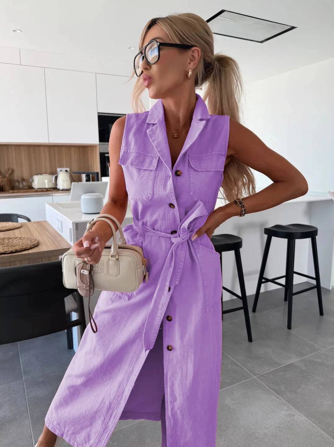 Casual Sleeveless Denim Long Dresses For Women