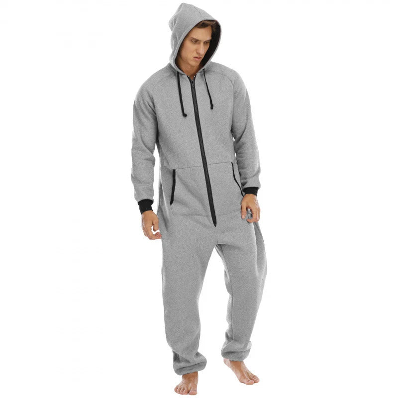 Men's Solid Color One-piece Sweater Loose Hooded Home Wear Pajama's