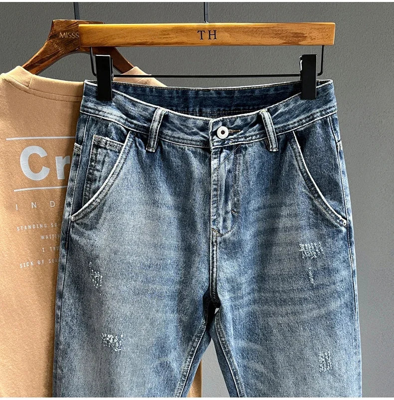 New Frayed Jeans Men Baggy
