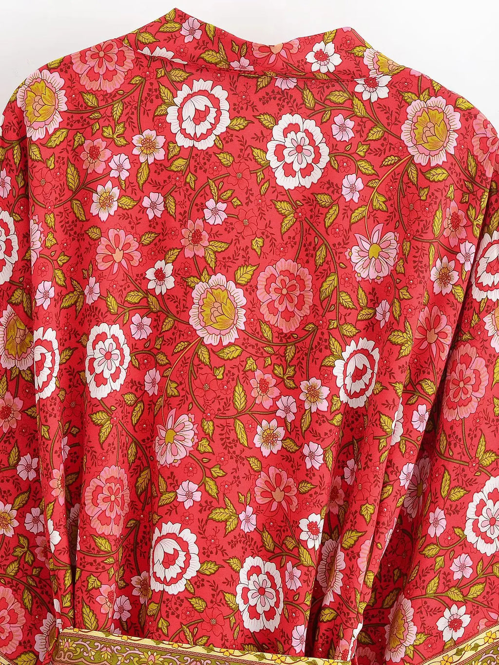 BOHO Women Light Blue Contrast Floral Print Kimono Shirt