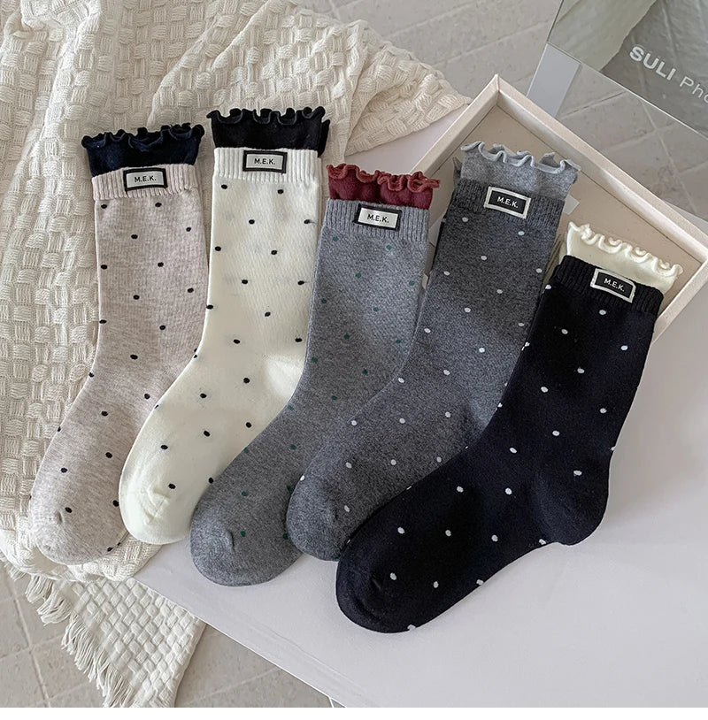 Women New Dots Cute Frilly Casual Fashion Socks