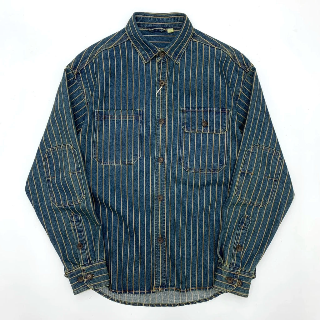 Autumn New American Retro Heavyweight Striped Denim Shirt Jacket