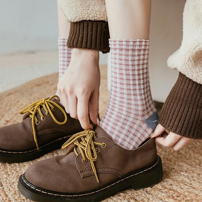 Women's Checkered Retro Vintage Cotton Socks