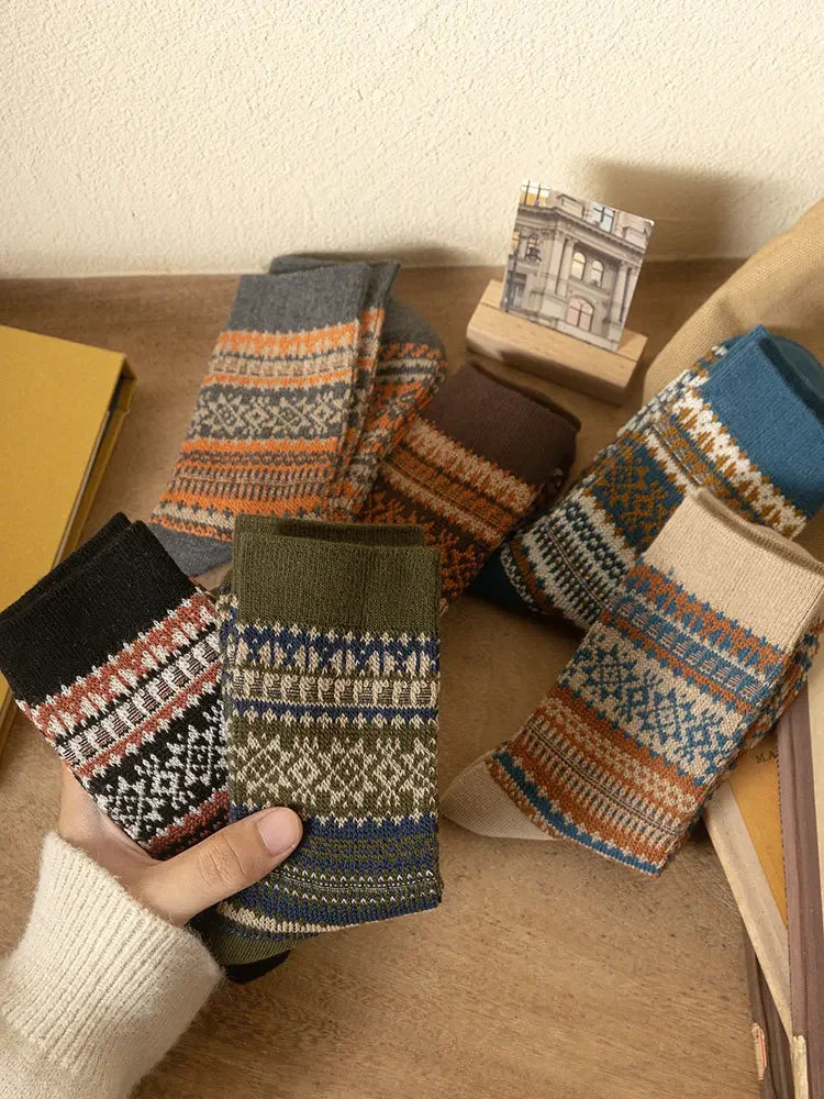 Mens Socks Fashion Retro Geometric Patterns