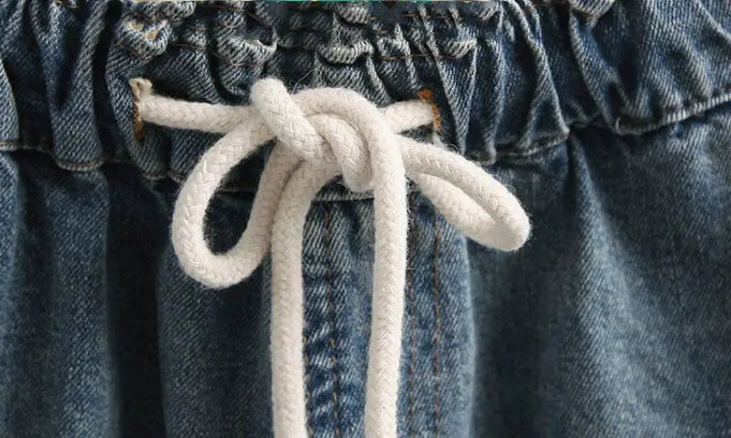 Indie Folk Embroidery Denim Vintage Elastic High Waist