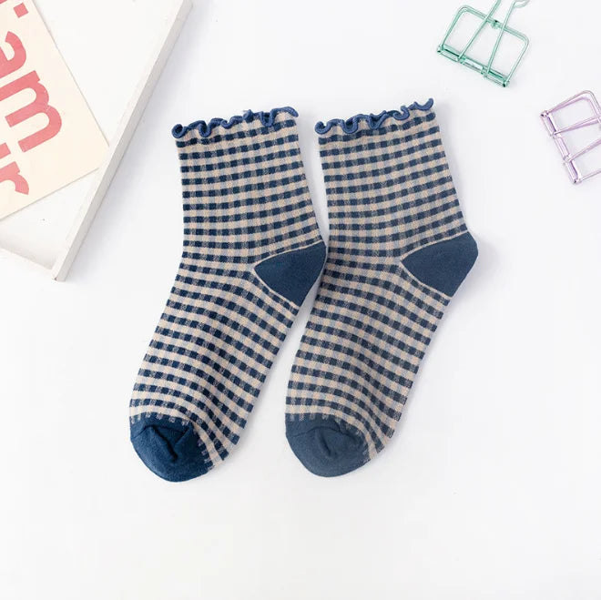 Women's Checkered Retro Vintage Cotton Socks